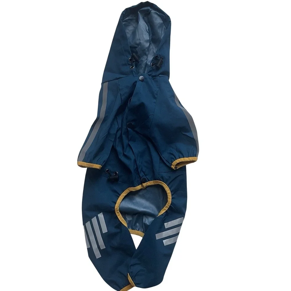 Blue Hooded Dog Raincoat with Reflective Stripes for Small Dogs‎
